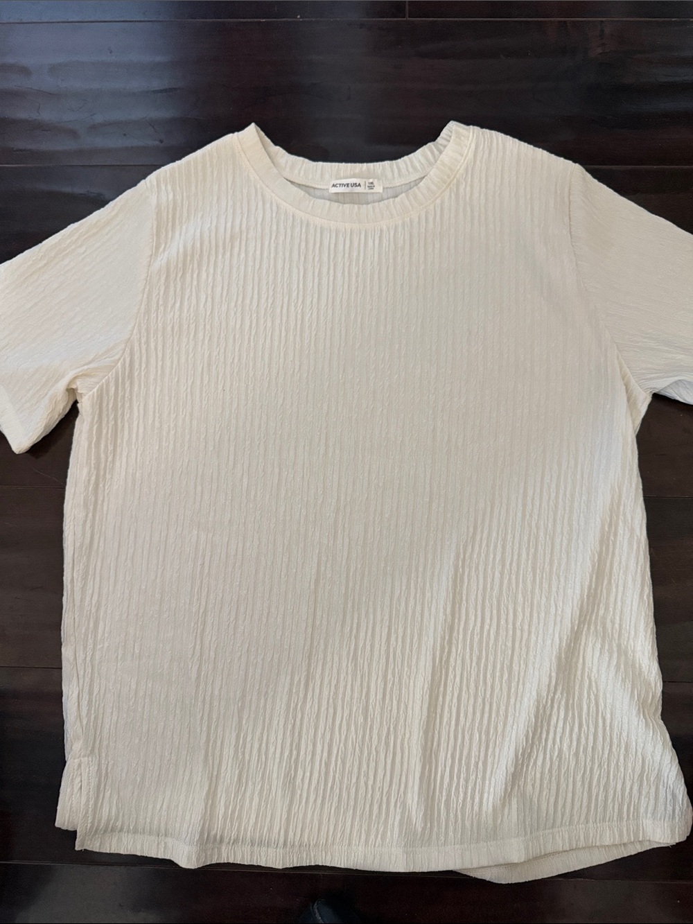 Active USA Men's Cream Ribbed Short Sleeve Crewneck Tee